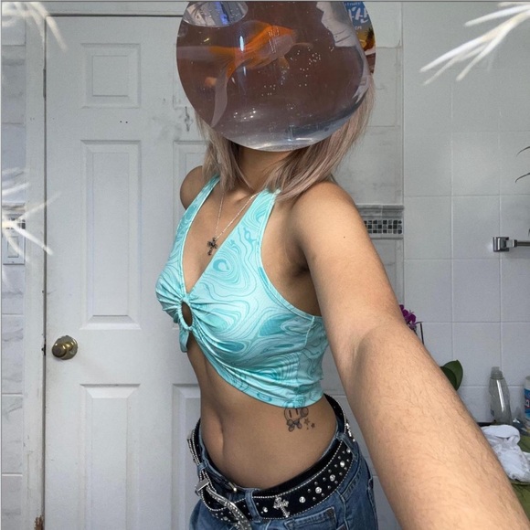 turquoise blue bathing suit or halter top - Picture 2 of 3